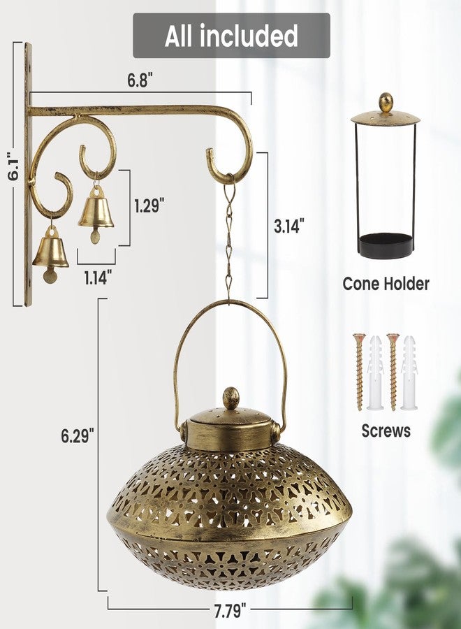 Lotoo Hanging Incense Burner, Cone Incense Holder with Brass Bells, Vintage Antique Home Room Wall Decor for House Warming Spiritual Reiki Yoga Meditation Gifts for Women Men - Image 2
